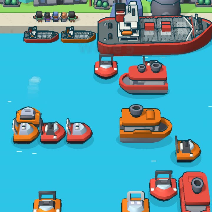Tide Challenge: a red freighter waits at the top while a wave of red and orange boats fills the harbor